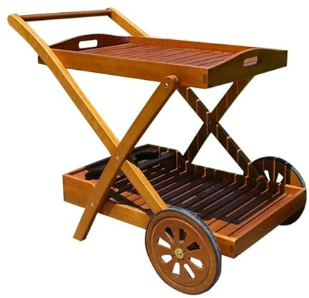 milani home - carrello portavivande da giardino, legno di acacia, con ruote, 2 ripiani, 87 x 56 cm