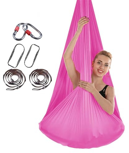 PRMTYUP Yoga Swing, Anti-Gravity Air Elastic Swing, 4M Hammock Yoga Kits, Durable Hammock, Yoga Aerial Silks, Pilates Aerial Dance Equipment, for Yoga, Pilates,18,4 * 2.8m