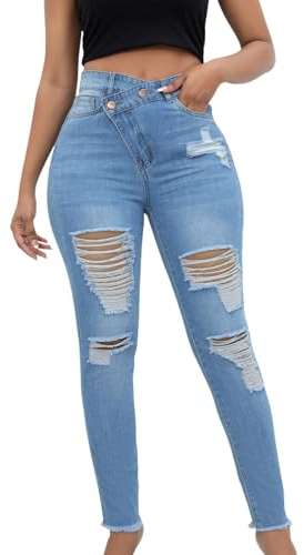 EWFAS Jeans Hose Damen Mit Löcher Eng Jeans Hosen Frauen Modern Jeanshose Damen Schwarz Skinny Löcher Schwarze Hoch taillierte Schmal sitzende Jeans-Bleistifthose Skinny Jeans