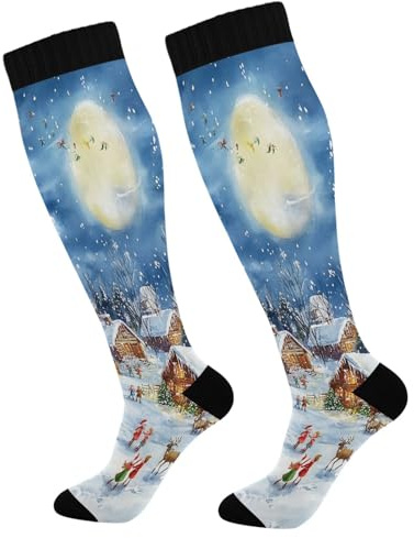 STAYTOP Santa Claus Sitting on A Sled Compression Socks for Women & Men (2 pairs)-Support Knee High Socks for Running, Sports