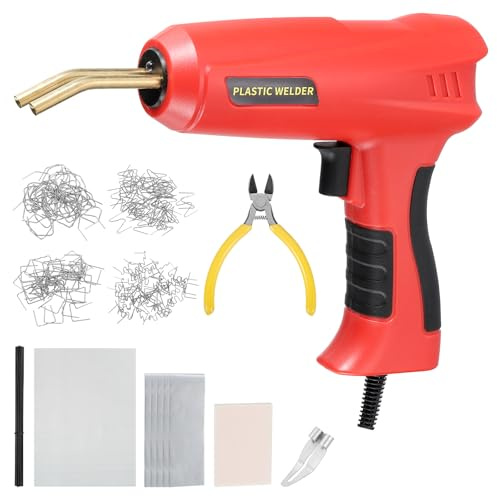 sourcing map Kunststoff-Schweißer-Set, 200 W, Lötpistole mit 200 Stück, 4 Arten Heißheftgeräten, Zangen und Stäben, Kunststoff-Schweißgerät für Auto-Stoßstangen-Reparatur, die meisten