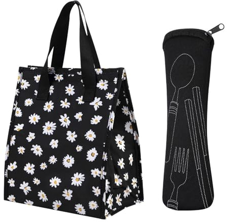 RELKLYU Bolsa De Loncheras Aislada De 1 Pieza Y Bolsa De Vajilla De 1 Pieza, Bolso De Lonchera De Gran Capacidad, Bolso Simple De Lonchera, Adecuado para El Trabajo, Picnic O Viaje.