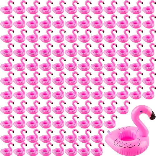 200 Stück Aufblasbarer Flamingos Getränkehalter Rosa Flamingo Getränkeschwimmer Schwimmender Flamingos Getränkehalter Tassenuntersetzer für Whirlpool Sommerstrand Schwimmen