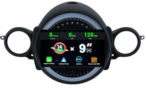 MISONDA 6G+128G Android 14 Autoradio para BMW Mini Cooper R55 R56 2007-2013 Wireless CarPlay Android Auto Camera+Mic Radio Coche DSP Mirror Link Bluetooth WiFi GPS FM/RDS SWC 9 Pulgadas IPS