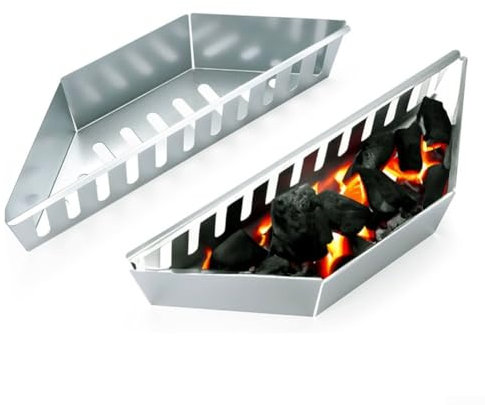 Entgoinggo Lot de 2 paniers à charbon de bois, accessoires de barbecue à gaz, boîtes à charbon de bois de 0,6 mm en acier inoxydable pour barbecue