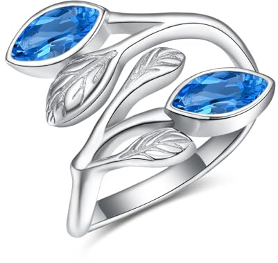 Geburtssteinring 925 Sterling Silber Mondstein Ring Blattring für Frauen Mädchen Finger Leaf Ringe Weihnachten Geschenk