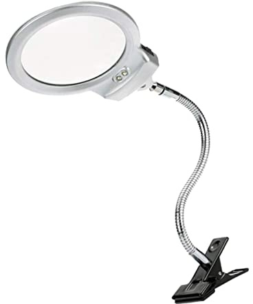 PartyKindom Led Magnifying Glass Lamp Clip Metal Gooseneck Light Desk Light for Home Office Study Reading at Night