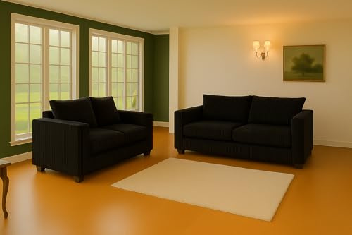 Anglo 3+2 Seater Sofa Set – Jumbo Cord Fabric Couches with Fixed Cushions, Deep Foam Seating & Wooden Frame – Living Room Sofa Set, Delivered & Assembled