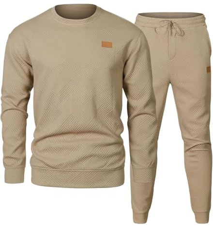 Yutdeng Completo Tuta da Uomo Lavorati a Maglia Jacquard Invernale 2 Pezzi Tute da Ginnastica Casual Set da Felpa Maglietta a Maniche Lunghe e Pantaloni con Coulisse Tasche Abbigliamento Sportivo