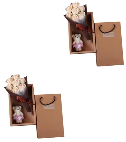 Ciieeo 2 Juegos Ramo de Flores de Jabón Hechas Mano para Decoración de Hogar Cumpleaños y Madre Incluye Oso o Hierba Envío Aleatorio