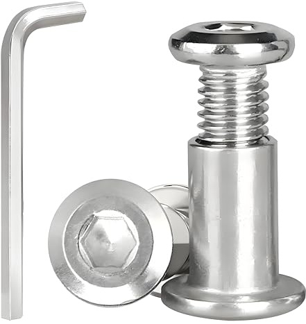 12 Sets M8 Furniture Connector Bolts with Allen Wrench, 304 Stainless Steel Cupboard Joining Bolts, Furniture Pair-Locking Connection Screws Bolts Nuts for Wardrobe Chair Table Cabinets
