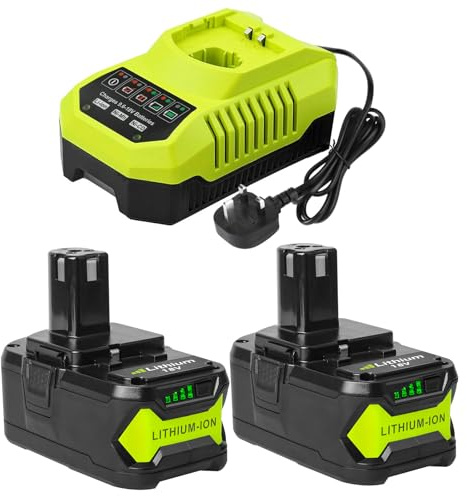 Powarobor 2-Pack 5.5Ah Li-Ion Battery and P117 Charger for Ryobi 18V ONE+ | Compatible with P108/P102/P103/P104/P105/P106/P107/RB18L40/RB18L50/RB18L15, Works with Ryobi 18V Cordless Tools