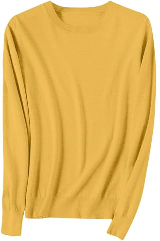 TEPTDirio Cashmere Jumpers Ladies Long Sleeve Plus Size Womens Sweaters Crew Neck Lightweight Soft Knitted Jumpers Loose Sweatshirt Workout Autumn Winter Oversized Womens Tops Size 18 Gold