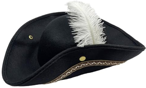 HoveeLuty Piratenhut für Damen und Herren, eleganter Piratenhut mit weißen Federn, weiches Flanell, Halloween-Kostümzubehör für Partybedarf zu Hause, Kapitänshut, für Herren, Partyhut