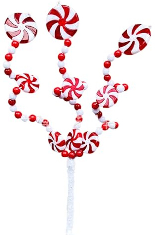 LLINthy Tallos de ramas de caramelo artificiales para árbol de Navidad, jarrón, arreglo floral, tallos de inserción de árbol de Navidad