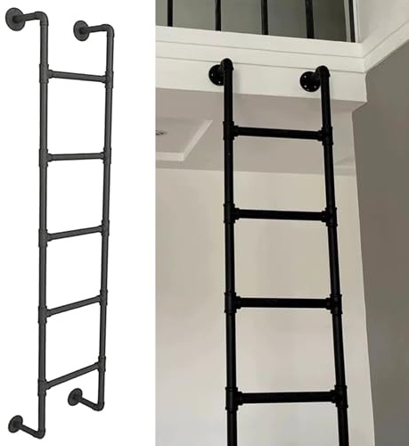 Scala industriale in ferro per casa e soffitta, scaletta in metallo da parete 99-165 cm, altezza regolabile, design salvaspazio, supporta 150 kg, ideale per letti a castello e pozzi delle finestre