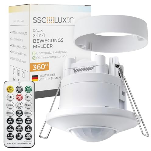 SSC-LUXon DALIX détecteur de Mouvement Plafond intérieur 360° Blanc – capteur PIR programmable 16 m – Montage encastré ou en Surface – éclairage Automatique intérieur