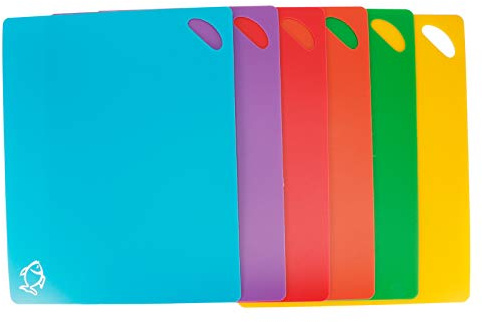 Juego de 6 piezas de tablas de cortar codificadas por colores, tapetes para picar, herramientas de cocina flexibles antideslizantes para verduras, carne, pescado, pan, fruta,