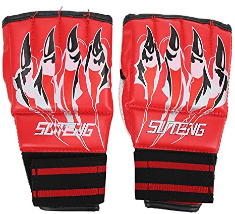 ZLXCAOB Par de Guantes de Lucha Medio Dedo a Prueba de Sudor con Banda elástica Alta para competición de Lucha con Saco de Boxeo (Roja)