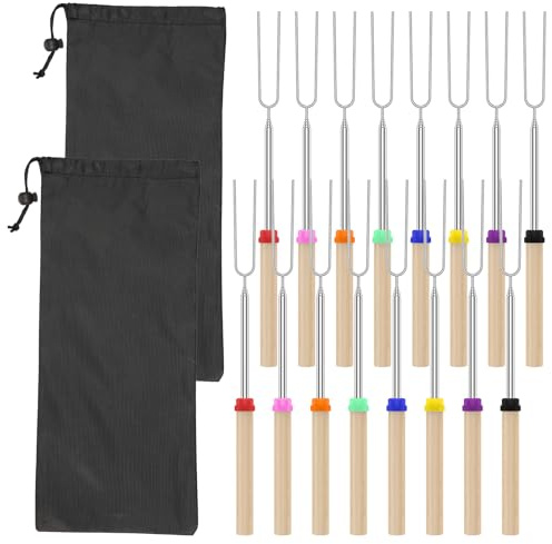 16 forchettoni da carne in acciaio inox con manico in legno, forcella allungabile da 31 cm a 81 cm, regolabile da 31 cm a 81 cm, forchetta da trinciare, forchetta per grigliate, cucina, tacchino