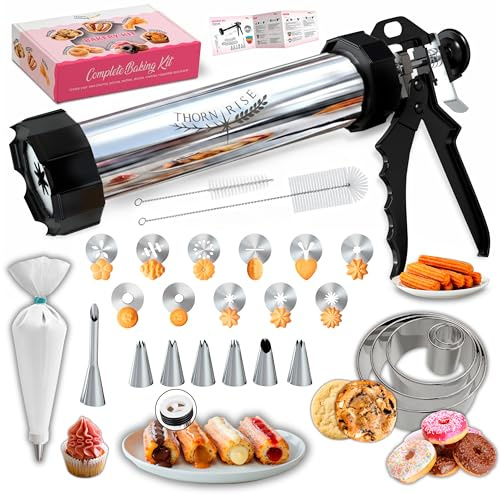 Churros Maker & Spritzgebäck Maschine – 304 Edelstahl, Große Kapazität, Leicht zu Reinigen & Langlebig – Ideal für Familien, Hobbybäcker & Profis – Perfekte Gebäckpresse für Spritzgebäck & Churros