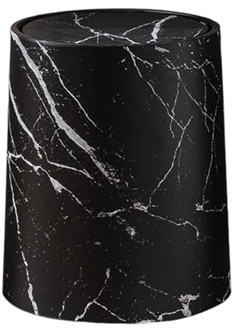 Ysyqkn Cubo de Basura con Tapa Abatible, Aspecto de Mármol, Doble Pared, con Filtro. Ideal para La Oficina, La Cocina, El Baño O El Dormitorio, Black Size L, Individual