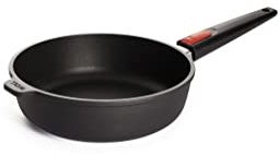 Woll Nowo Titanum Padella a Bordo Alto, induttiva, Ø 24 cm, Altezza 7 cm, con Manico Rimovibile, Adatta per Tutti i Piani Cottura, in Alluminio pressofuso, Rivestimento Antiaderente, Colore Nero