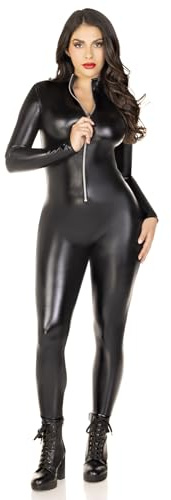 Leg Avenue 85047 - Wet Look Catsuit Kostüm, Größe S (EUR 34-36), Schwarz, Dessous Damen Reizwäsche