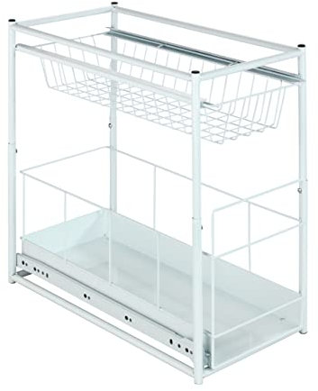 WENKO Schrankauszug Mod. Wanja mit 2 Fächern herausziehbaren Aufbewahrungskörben für mehr Stauraum in der Küche Farbe Weiß Maße 45x45x23 cm