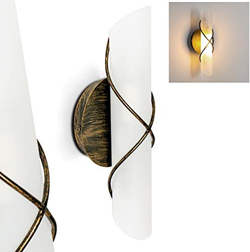 Wandleuchte Palma gold braun Schirm aus Echtglas mit Schalter an der Wandlampe, E14, ohne Leuchtmittel