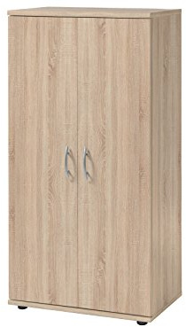 möbelando Schuhschrank 2 Türen 4 verstellbaren Einlegeböden für ca. 12-16 Paar Schuhe, Metallbeschläge, Flurschrank Garderobenschrank, Mehrzweckschrank, Schrank, 55 x 108 x 34 cm (B/H/T) Sonoma Eiche