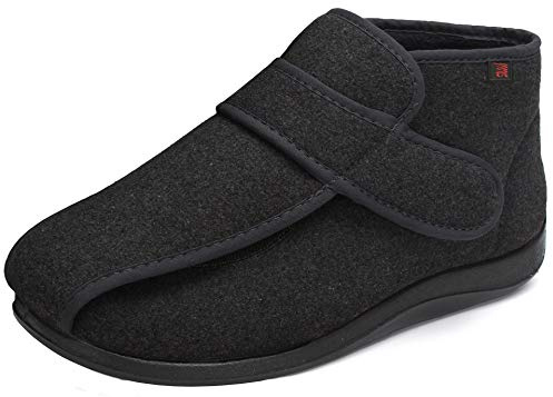 JIONS Unisex Diabetic Shoes for Women Men Adjustable Velco Slippers Boot Swollen Feet Edema Extra Wide Shoes Indoor Outdoor Large Size (37/7.5/5, A- Warm Black)
