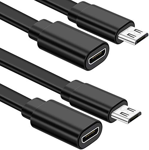 Sumind 2 Pack Micro USB Extension Cable 10 ft/ 3 Meters Male to Female Extender Cord Compatible with Wireless Security Camera Flat Power Cable, Cable Clips Included (Black)