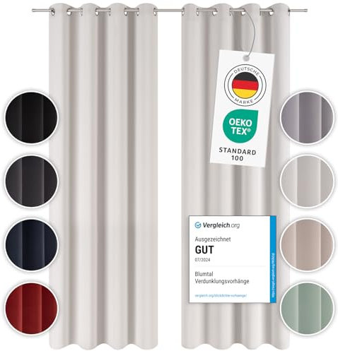 Blumtal Verdunklungsvorhänge 2er Set - Thermovorhang Hitzeschutz - Vorhang Blickdicht mit Ösen - Gardinenschals mit Schlaufen - Vorhänge mit Ösen - Gardinen 225x140 cm-Curtain - Moonlight Grey - Grau