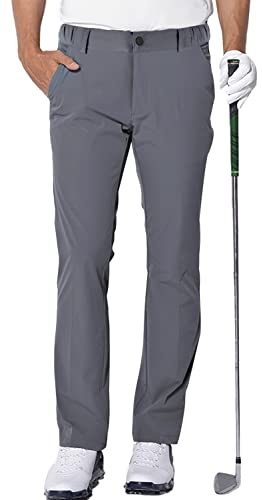 aoli ray Uomo Pantaloni da Golf Sportivi Slim Fit Impermeabile Leggeri Pants con Tasche Grigio L