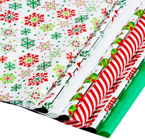 JOYIN 150 Stück Weihnachts-Seidenpapier mit/Hologramm & Drucken für Geschenkdekoration, Geschenkverpackungen und -tüten, besondere Geschenke, Weihnachtsbäume, Weinflaschen und mehr