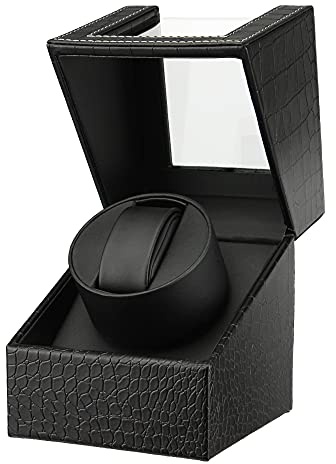 POUILLA Crocodile Texture Automatic Single Watch Winder with Mabuchi Motor Black PU Leather SE0163