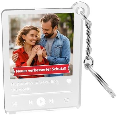 MyPrezzie Spotify Schlüsselanhänger personalisiert im Spotify Song Cover Design I Personalisierte Geschenke | Jahrestag Geschenk | Partner Geschenke | Schlüsselanhänger mit Foto I Beste Freunde