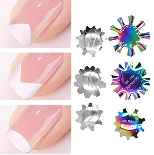 6 piezas recortador bordes acero inoxidable plantillas uñas francesas coloridas herramienta bricolaje manicura suministros profesionales 150 caracteres
