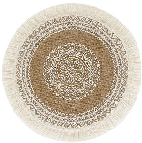 SWECOMZE 4er Set Rund 38cm gewebte Tischsets Waschbar,Boho Baumwolle Platzsets Untersetzer Abwaschbar Hitzebeständig und rutschfest,Ideal für Küche,Party,Hochzeit usw (Weiße Spitze 1)