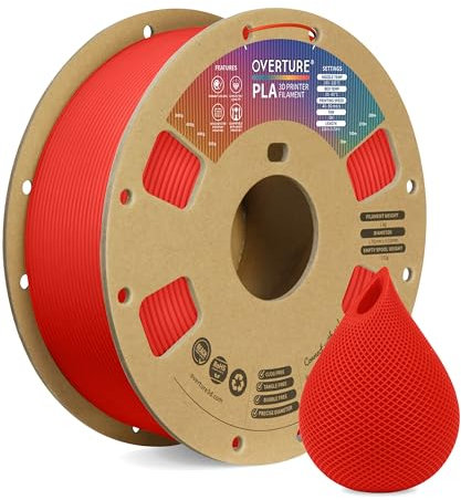 OVERTURE Filament PLA 1.75mm Aufgerüstet, 3D Drucker PLA Filament 1kg Spule (2.2 LBS), Maßgenauigkeit +/- 0.02mm (Rot)