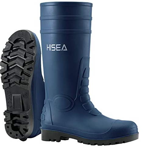 HISEA Men's Steel Toe Rubber Boots PVC Rain Boots,Garden Fishing Work Boots for Agriculture and Industrial Working Waterproof and Slip Resistant Knee Boots Size 10