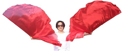 Winged Sirenny Leichte Halbkreis Seiden Tanzflügel mit Flexiblen Tragestangen, Handbemalte Isis Engel Flügel für Bauchtanz, Anbetung, Bühnenauftritte, 1 Paar (2 Stück), 89 x 180 cm (rot)