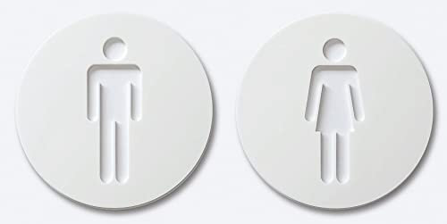 Cartel Aseos en Relieve 14 cm para Puertas Cartel Baños Señales WC Mujer Hombre Discapacitado Aseos Privado (Hombre/Mujer, Blanco)