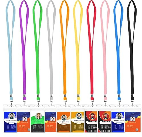 Porta tarjetas identificativas, 10pcs, Lanyard, 10pcs, Funda tarjeta identificación,Impermeable, para Negocio/Empresa, Porta Tarjetas, Vertical, HOMEMARS Lanyard with Card Holder,10 colores