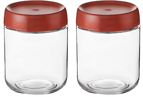 Eidoct 2-Pack 15.8oz Overnight Oats Jar Glass Jar with Lid Breakfast Pots | Overnight Oats Container, Yogurt Jars, Leakproof Oatmeal Salad Jars, for Breakfast Cereal Milk Fruit, Red