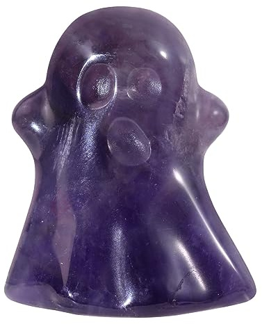 KYEYGWO Pack of 2 Hand Carved Amethyst Crystal Ghost Statue for Halloween Decoration, Mini Ghost Figurine Haunted House Ornaments