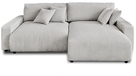 Lisa Design Pivoine – Ecksofa beidseitig montierbar– 4-Sitzer– Schlaffunktion mit Bettkasten – aus Cord Hellgrau