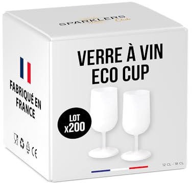 SPARKLERS CLUB Verres à Vin Réutilisables Eco Cup 12cl (18cl à ras bord) MADE IN FRANCE - Fabriqué en en Polypropylène, Verre Réutilisable de Haute Qualité (Givré Translucide, 200)
