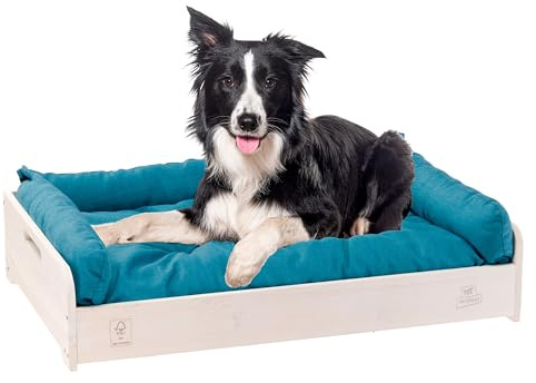 Ferplast Hundebett & Katzenbett mit Kissen Hall, Hundebett waschbar, FSC-Holz, Innenhundezwinger, Hundebett mittelgroße Hunde, katzenbett waschbar, atmungsaktiv & rutschfest, 80,5 x 53 x h 17,5 cm